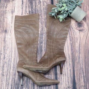 DKNY Leather Made in Spain Brown Leather Boots Shoes Wingtip Kitten Heels Size 7